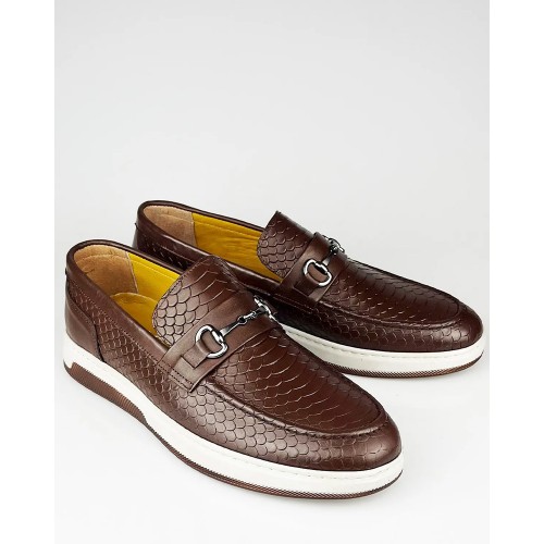 Mens Genuine Leather Loafer Shoes - Brown - 003