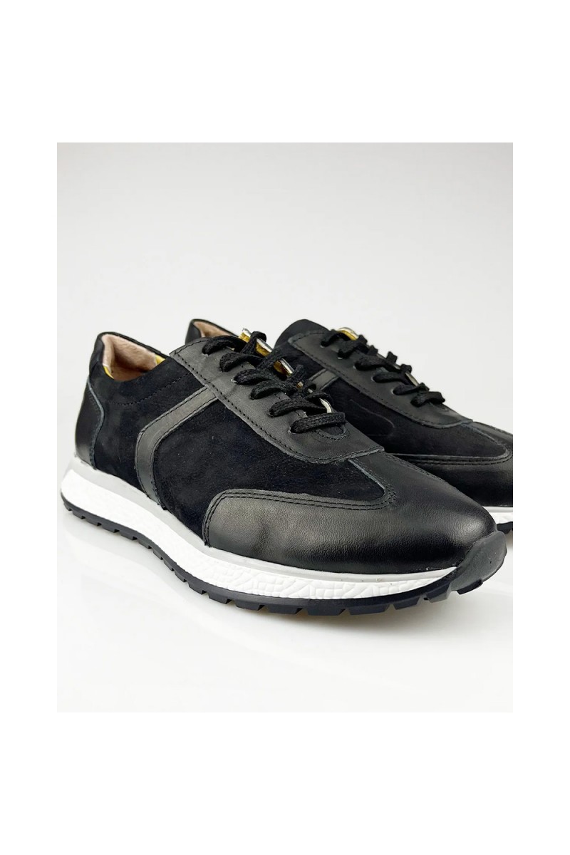 Mens Genuine Leather Casual Shoes - Black - 004