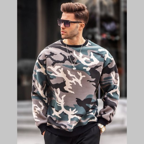 Mens Sweatshirt - Beige Camouflage - 6048