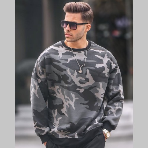 Mens Sweatshirt - Gray Camouflage - 6048