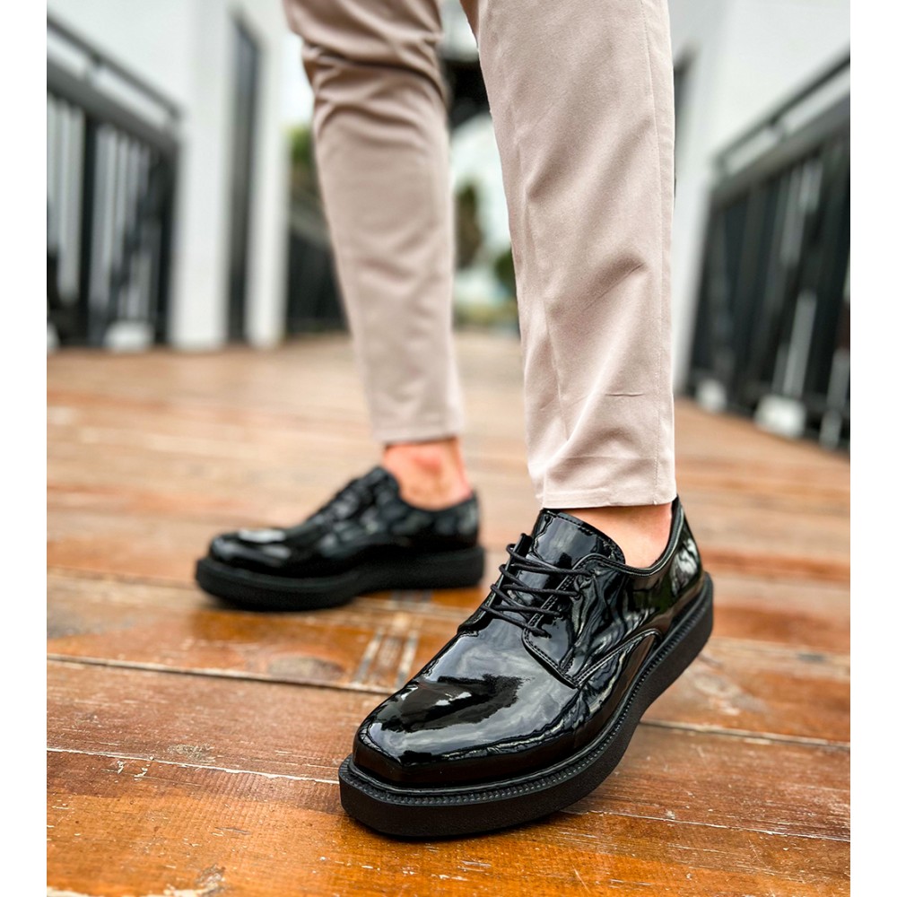 Mens Classic Shoes - Black Patent Leather - 001