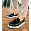 Mens Loafer - Black White Patent Leather - 002
