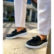 Mens Loafer - Black White Patent Leather - 002