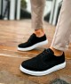 Mens Classic Shoes - Black White Suede - 003