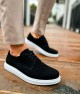 Mens Classic Shoes - Black White Suede - 003