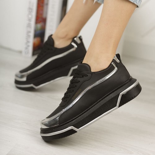 Womens Sneakers - Black Silver - 041