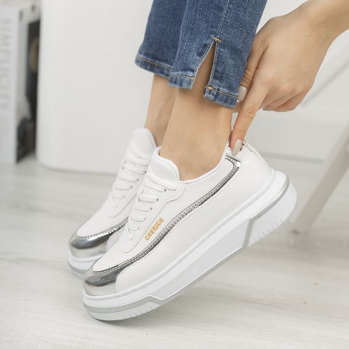Womens Sneakers - White Silver - 041