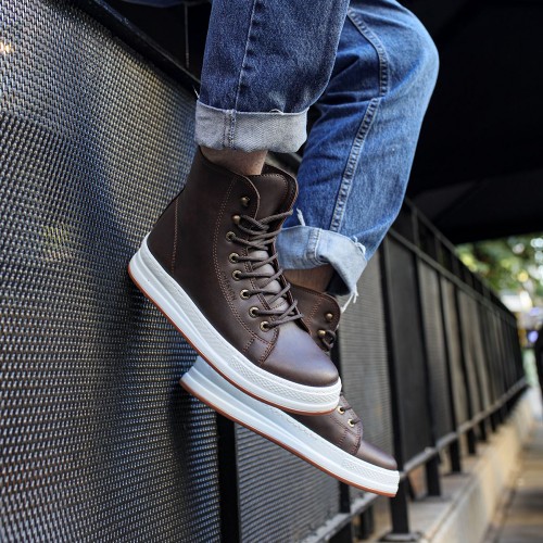 Mens High Top Sneakers - Brown - 055