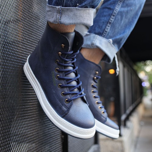 Mens High Top Sneakers - Dark Blue - 055