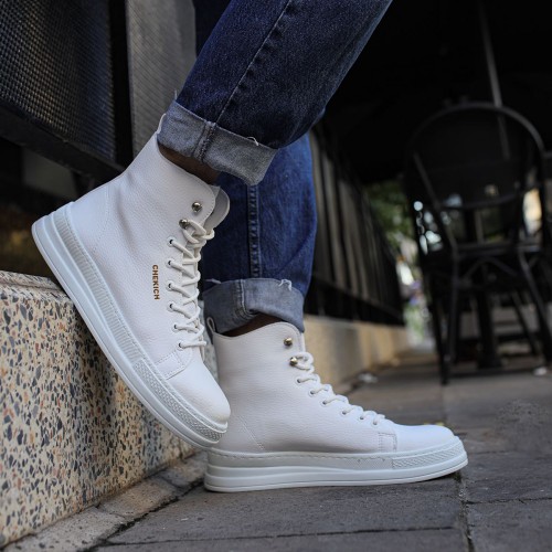 Mens High Top Sneakers - White - 055