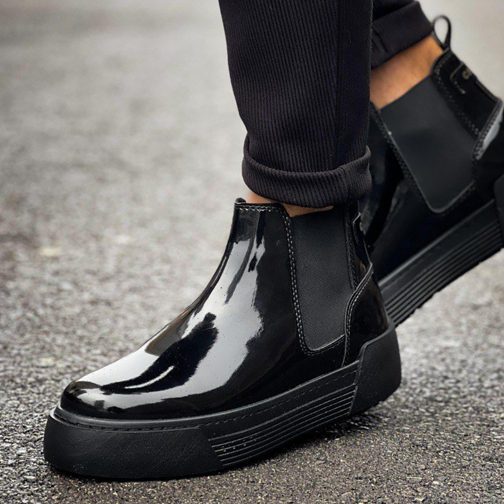 Mens Boots - Black Patent Leather - 069