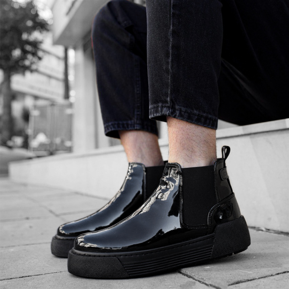 Mens Boots - Black Patent Leather - 069
