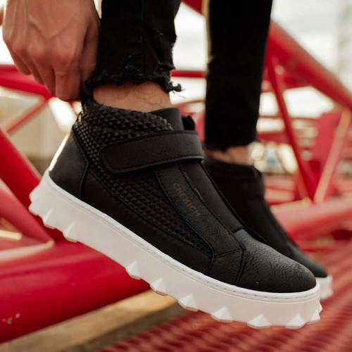 Mens High Top Sneakers - Black White - 103