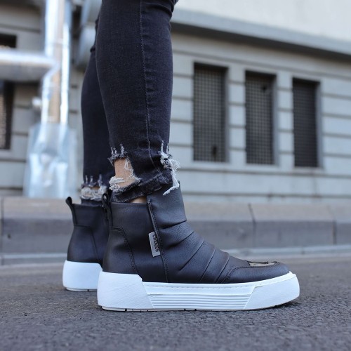 Mens High Top Sneakers - Black White - 113