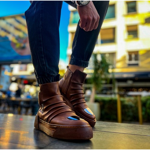 Mens High Top Sneakers - Tan - 113