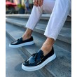 Mens Classic Shoes - Black White Patent Leather - 127
