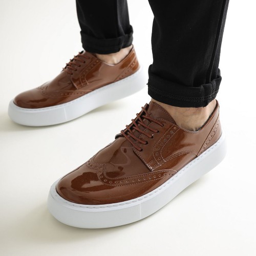 Mens Sneakers - Brown Patent Leather - 149