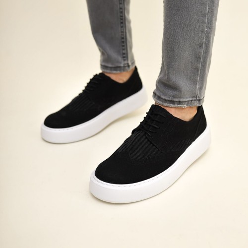 Mens Sneakers - Black White Suede - 149