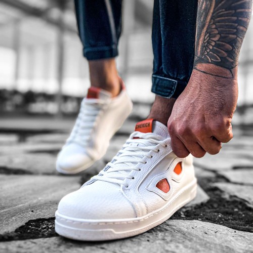 Mens Sneakers - White Orange - 151
