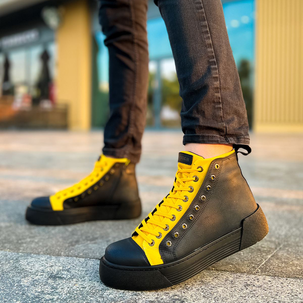 Mens High Top Sneakers - Black Yellow - 167