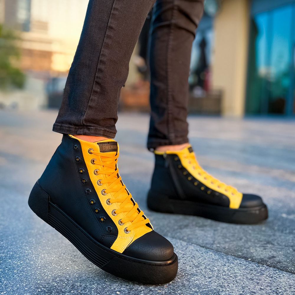 Mens High Top Sneakers - Black Yellow - 167