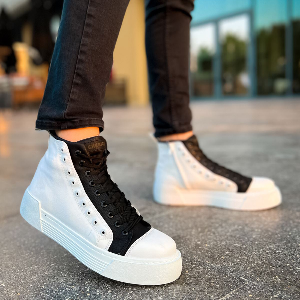 Mens High Top Sneakers - White Black - 167