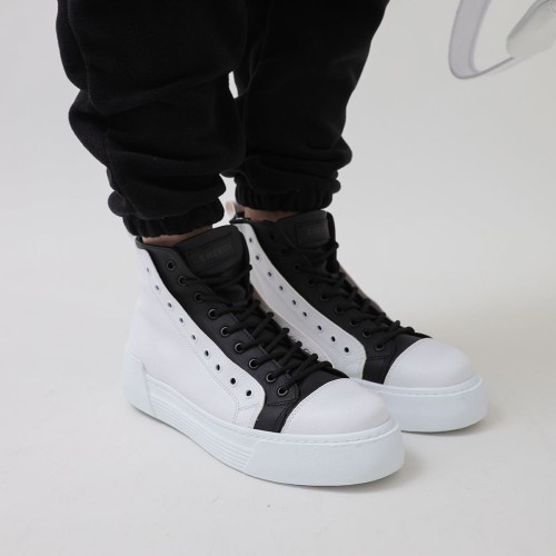 Mens High Top Sneakers - White Black - 167
