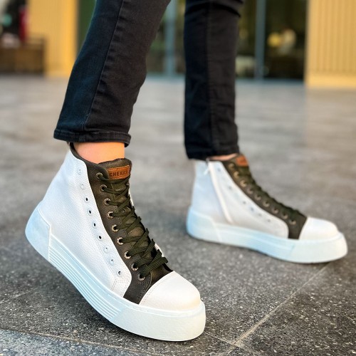 Mens High Top Sneakers - White Khaki - 167
