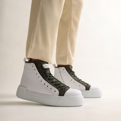 Men's High Top Sneakers - White Khaki - 167