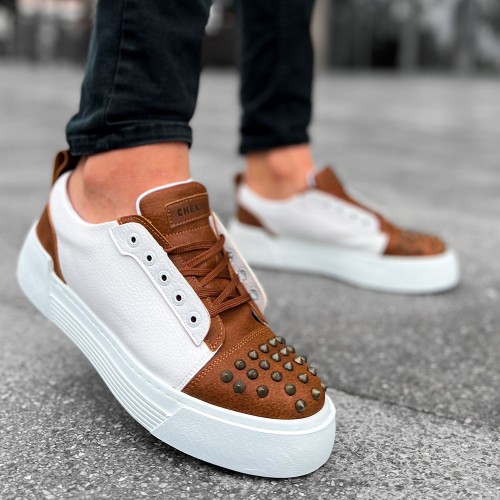 Mens Sneakers - Tan White - 169