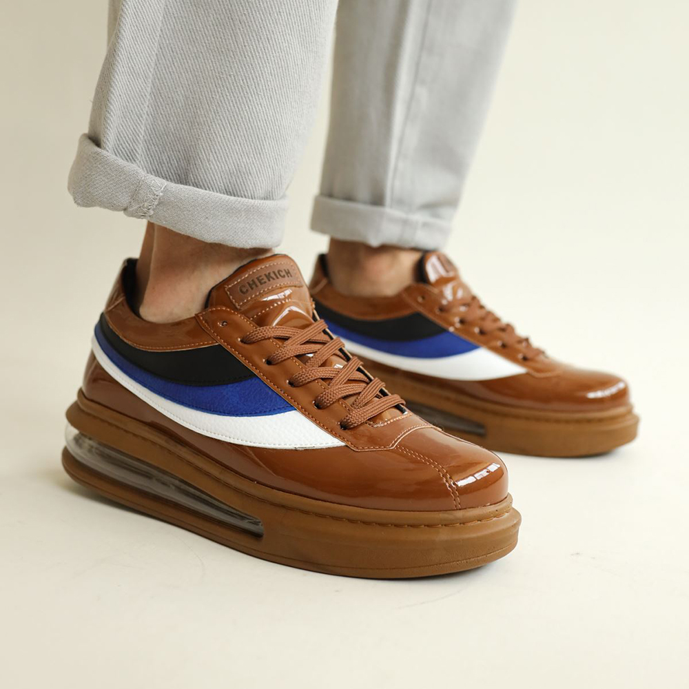 Mens Sneakers - Tan Patent Leather - 171