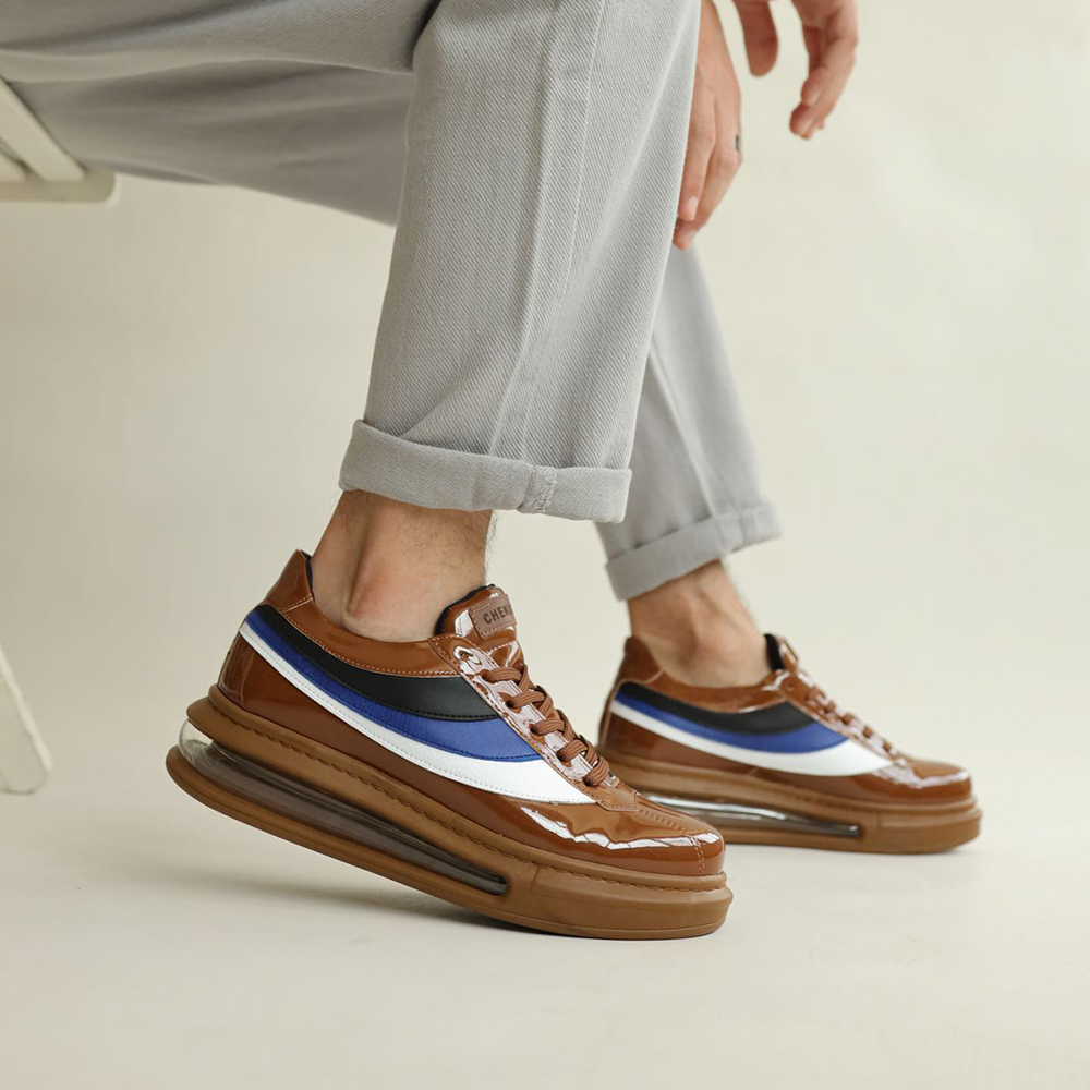 Mens Sneakers - Tan Patent Leather - 171