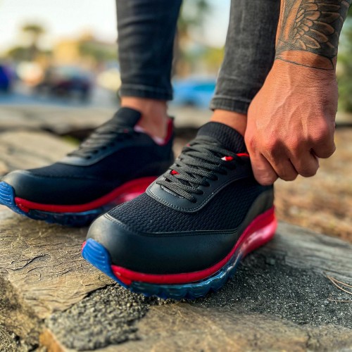 Mens Sneakers - Black Red - 181