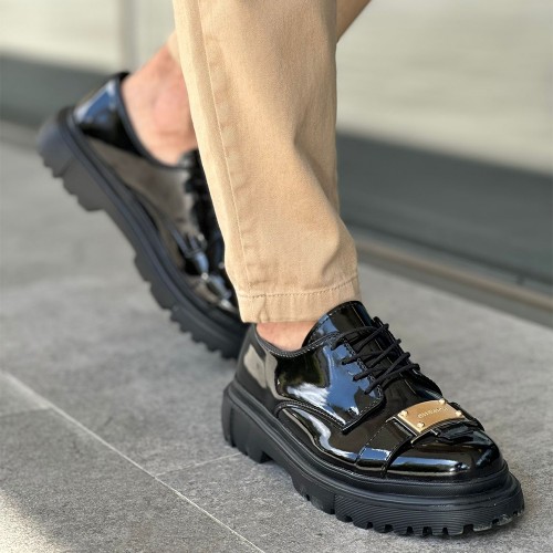 Mens Classic Shoes - Black Patent Leather - 2402