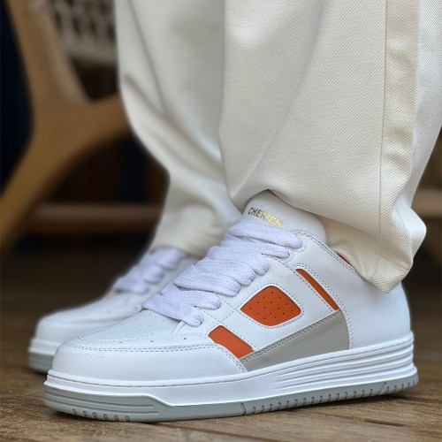 Mens Sneakers - White Orange - 2410