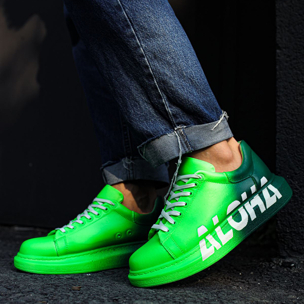 Mens Sneakers - Green White Aloha Painted - 254