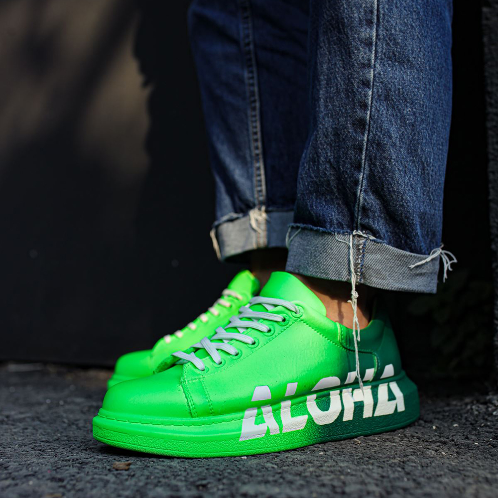 Mens Sneakers - Green White Aloha Painted - 254
