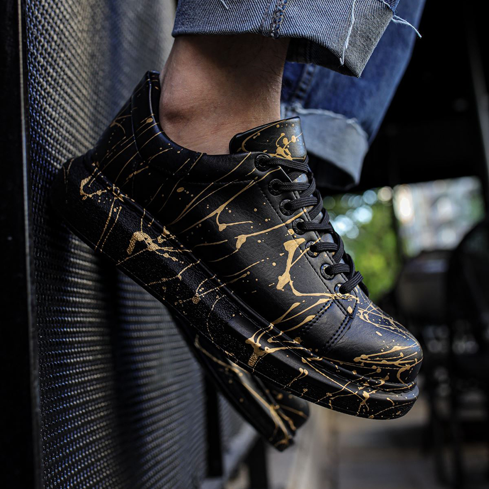 Mens Sneakers - Black Gold Painted - 254