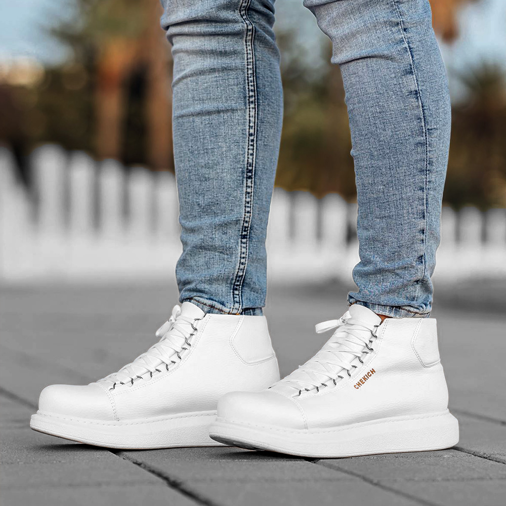 Mens High Top Sneakers - White - Enzo