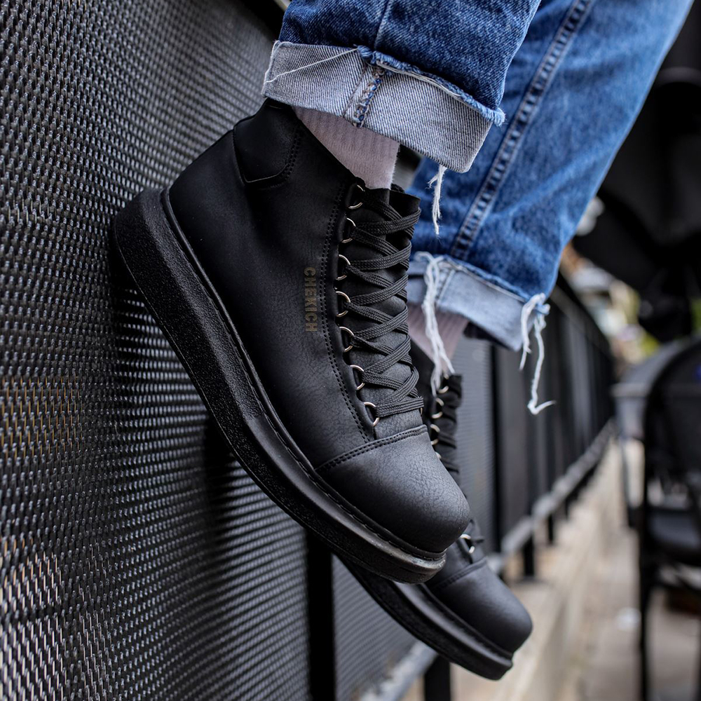 Mens High Top Sneakers - Black - Enzo