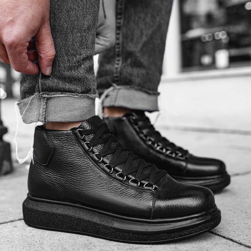 Mens High Top Sneakers - Black - Enzo