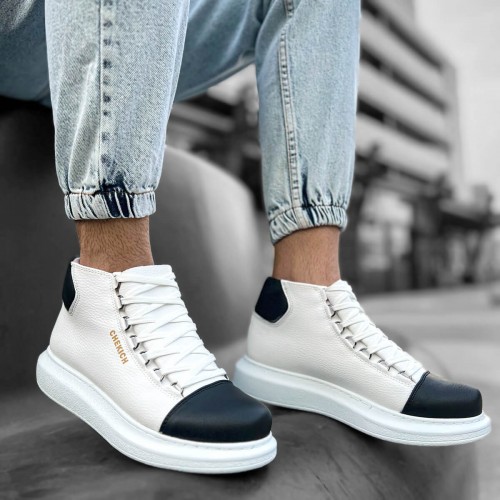 Mens High Top Sneakers - White Black - Enzo