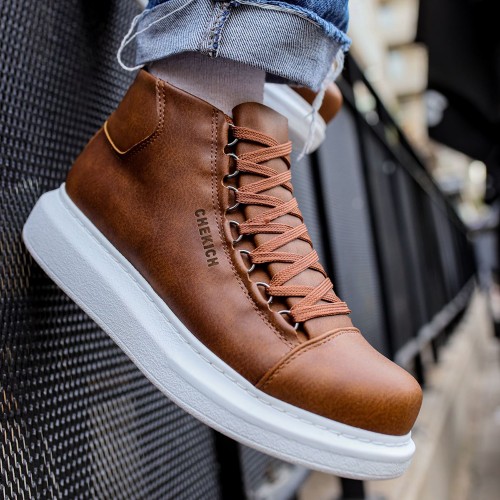 Mens High Top Sneakers - Tan - Enzo