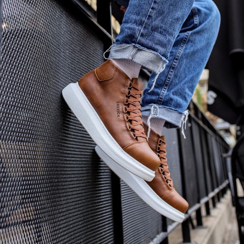 Mens High Top Sneakers - Tan - Enzo
