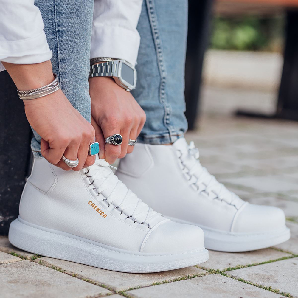Men's High Top Sneakers - White - Enzo