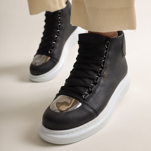Mens High Top Sneakers - Black White - 267