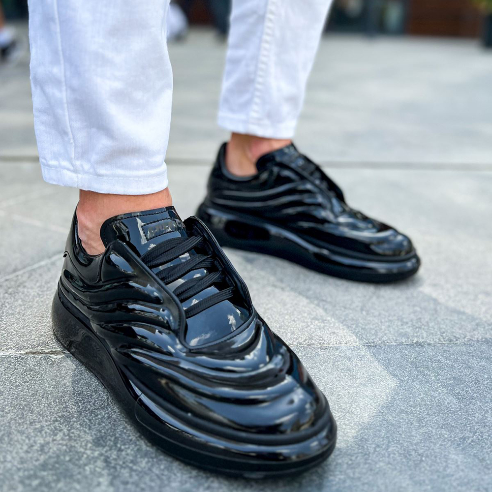 Mens Sneakers - Black Patent Leather - 295