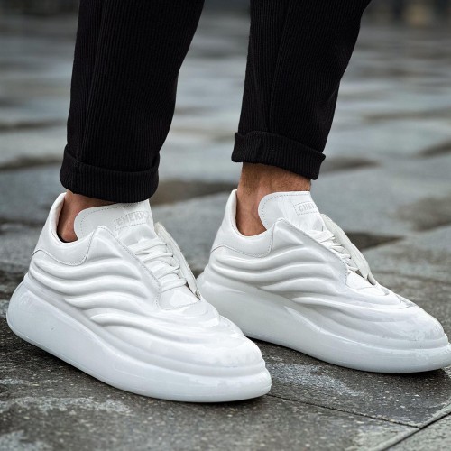 Mens Sneakers - White Patent Leather - 295