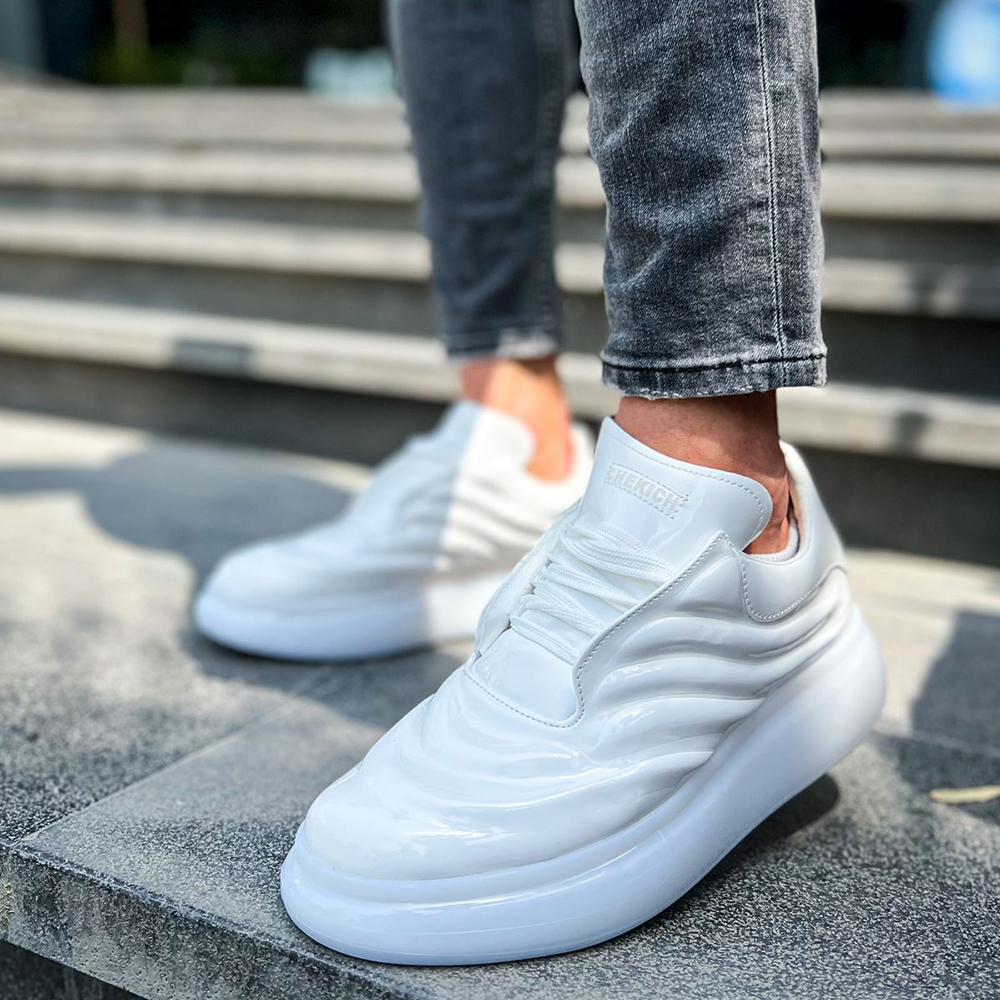Mens Sneakers - White Patent Leather - 295