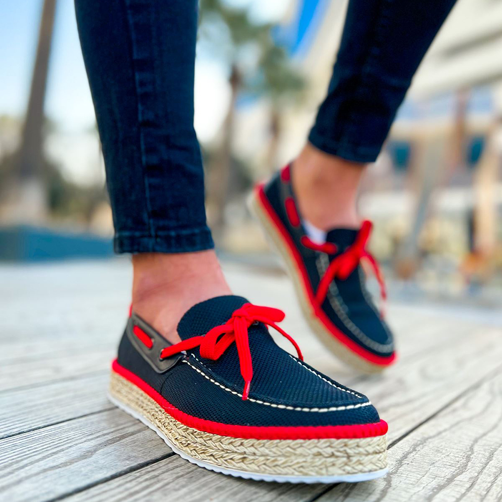 Mens Espadrilles - Black Red - 311